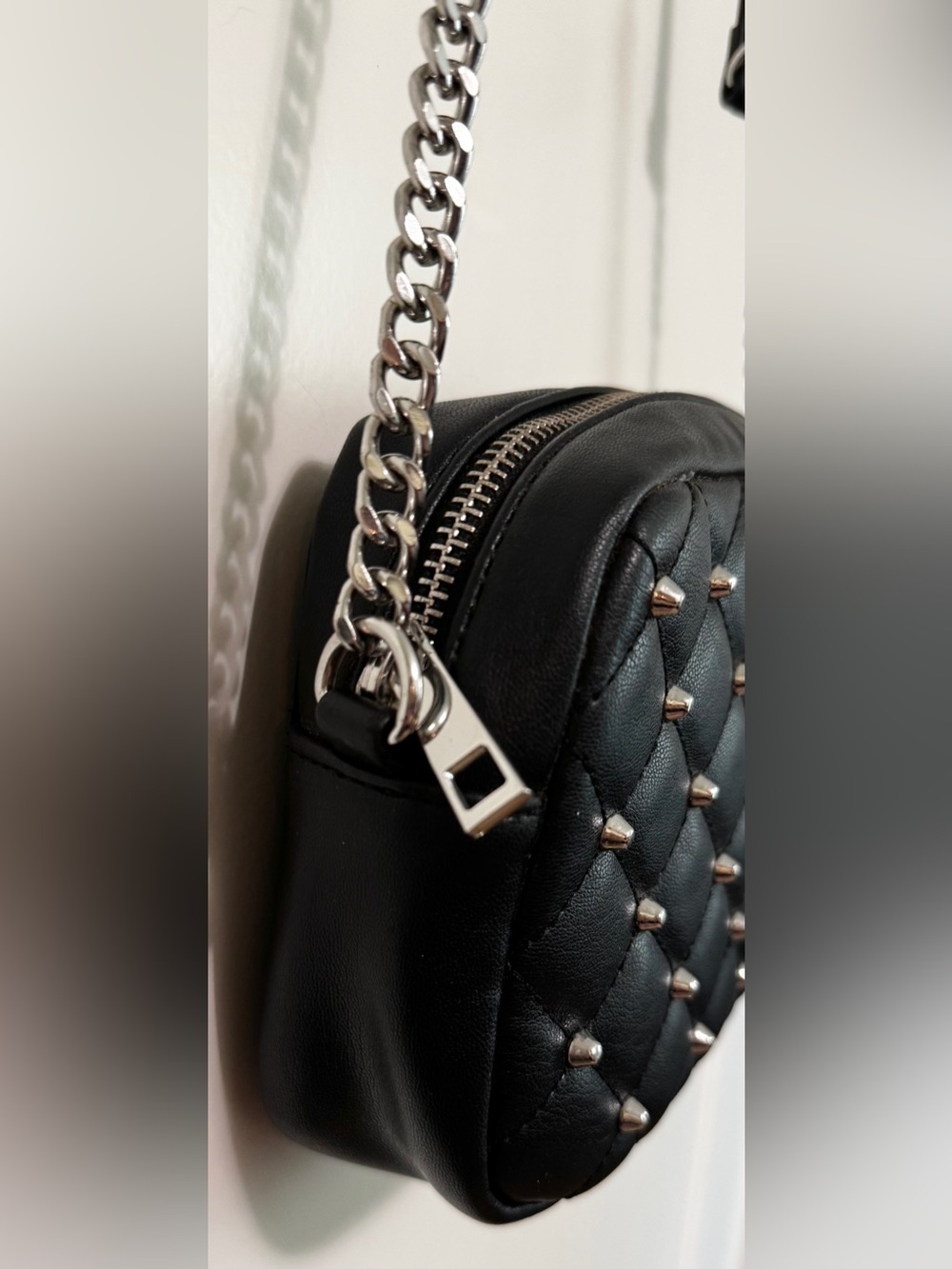 Rebecca Minkoff Quilted Studded Camera Crossbody Bag Black Silver Hardware - Picture 6 of 10